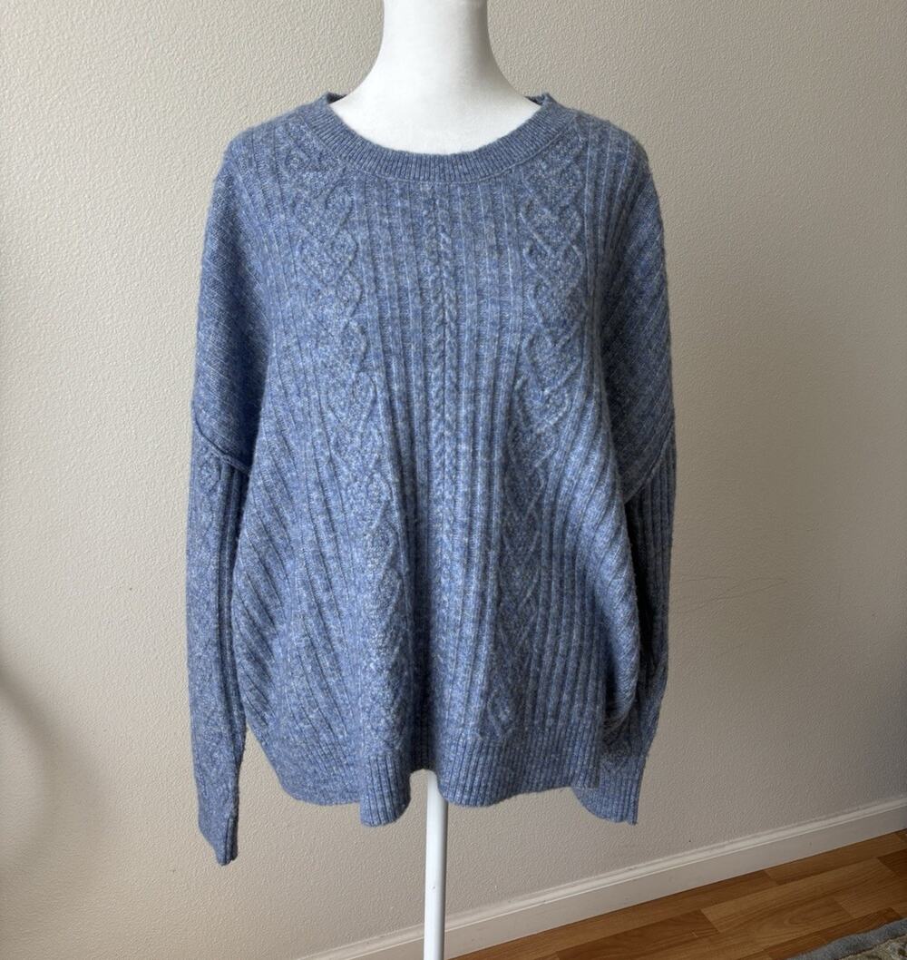 Legendary Outfitters Blue Cable Knit Sweater XL Oversized Batwing Dolman Sleeve